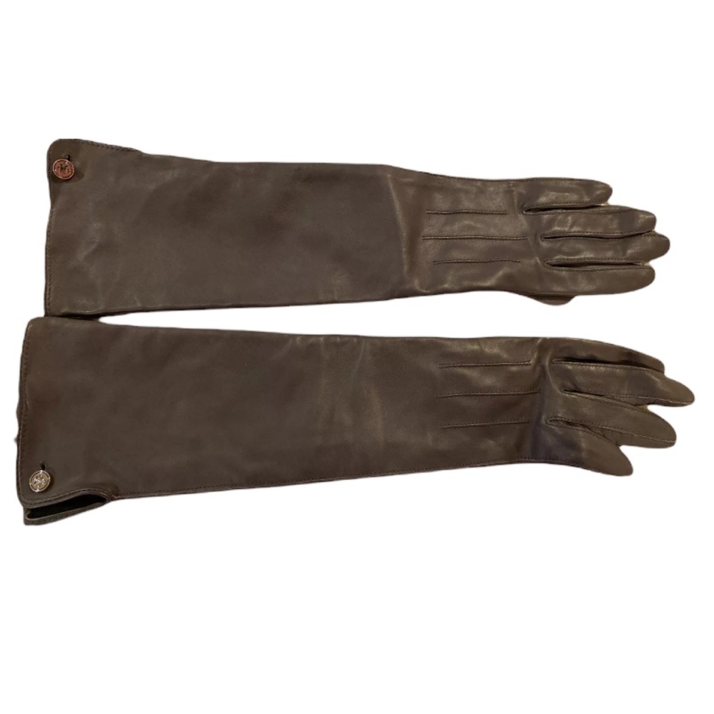 Club Monaco Elbow Length Grey Leather Gloves never worn